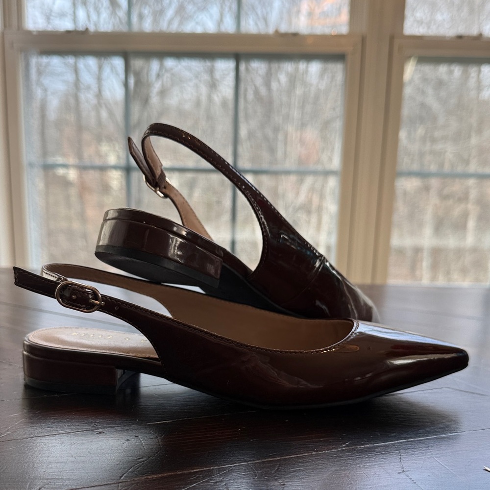 Patent Brown Slingback Women Shoes